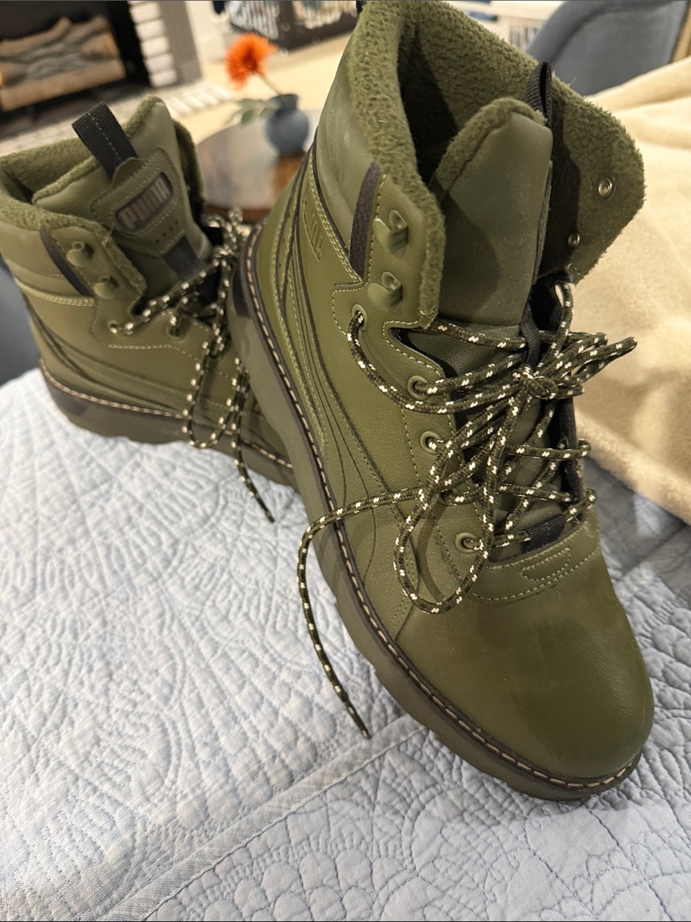 Puma Olive Green Lace-Up Ankle Boots